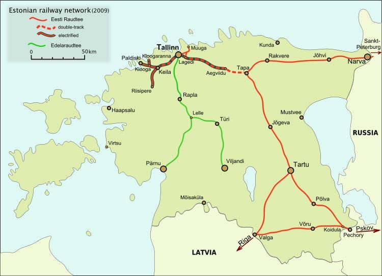 mapa de estonià ferrocarrils